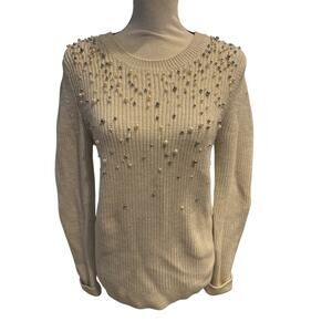 ⭐️ Women’s Banana Republic Cream Beaded Merino Wool Blend Sweater Size Medium